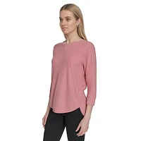 Mini Waffle-Knit Raglan-Sleeve Crewneck Top