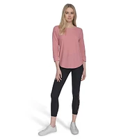 Mini Waffle-Knit Raglan-Sleeve Crewneck Top