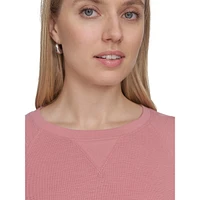 Mini Waffle-Knit Raglan-Sleeve Crewneck Top