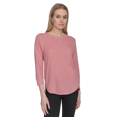 Mini Waffle-Knit Raglan-Sleeve Crewneck Top