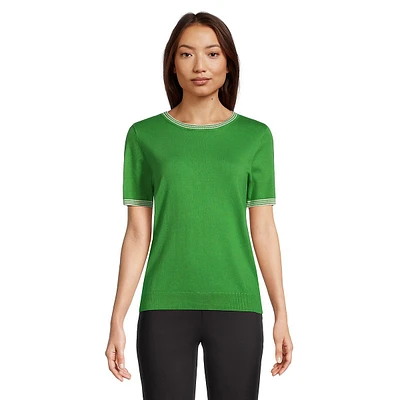 Tipped Short-Sleeve Sweater
