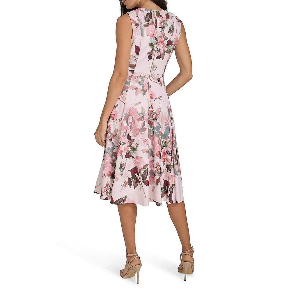 Floral Ruffle-Skirt Fit-&-Flare Dress