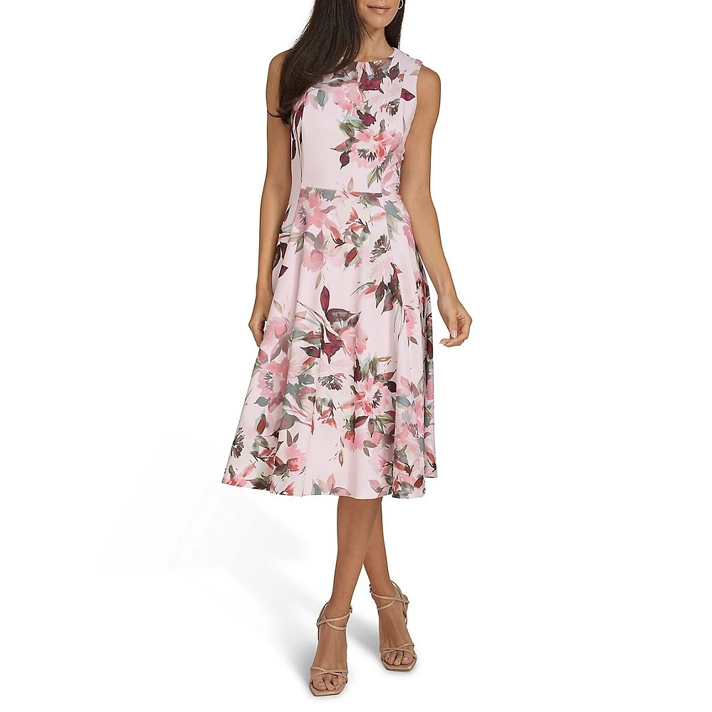 Floral Ruffle-Skirt Fit-&-Flare Dress