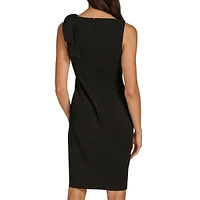 Shoulder-Bow Scuba Crepe Sheath Dress