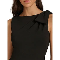 Shoulder-Bow Scuba Crepe Sheath Dress