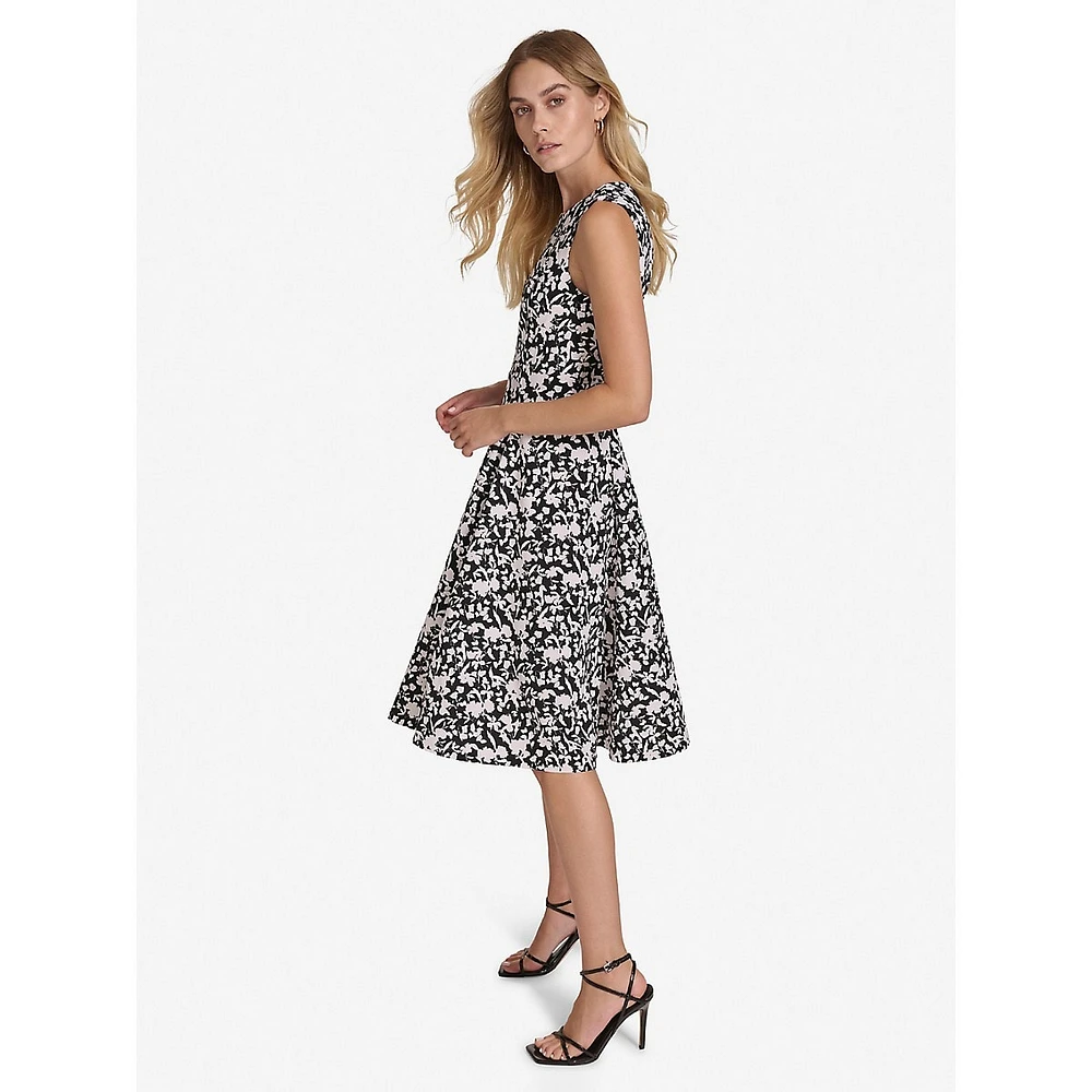 Abstract-Print Sleeveless Fit-&-Flare Dress