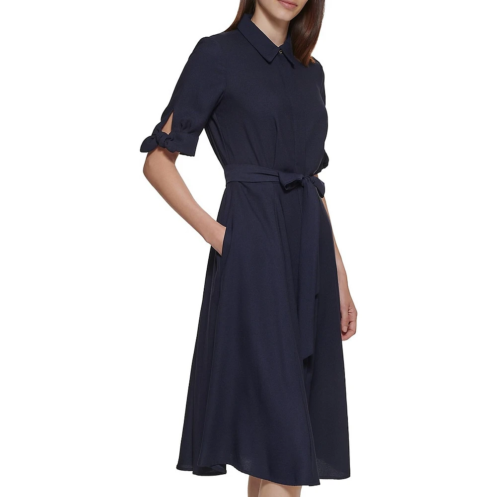 Belted Tie-Sleeve Shirt Dress