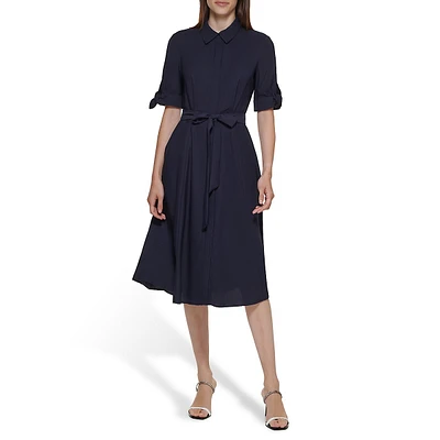 Belted Tie-Sleeve Shirt Dress