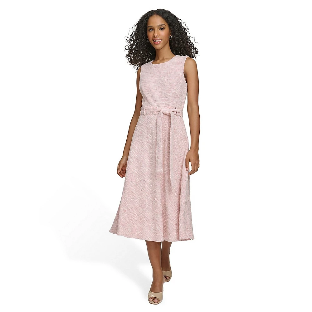 Textured Waist-Tie Midi Dress