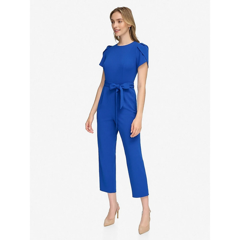 Tied Scuba Crepe Tapered Crop Jumpsuit