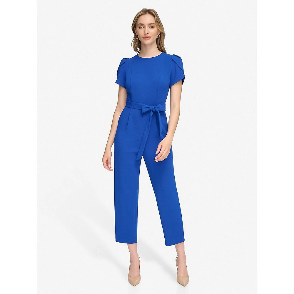 Tied Scuba Crepe Tapered Crop Jumpsuit