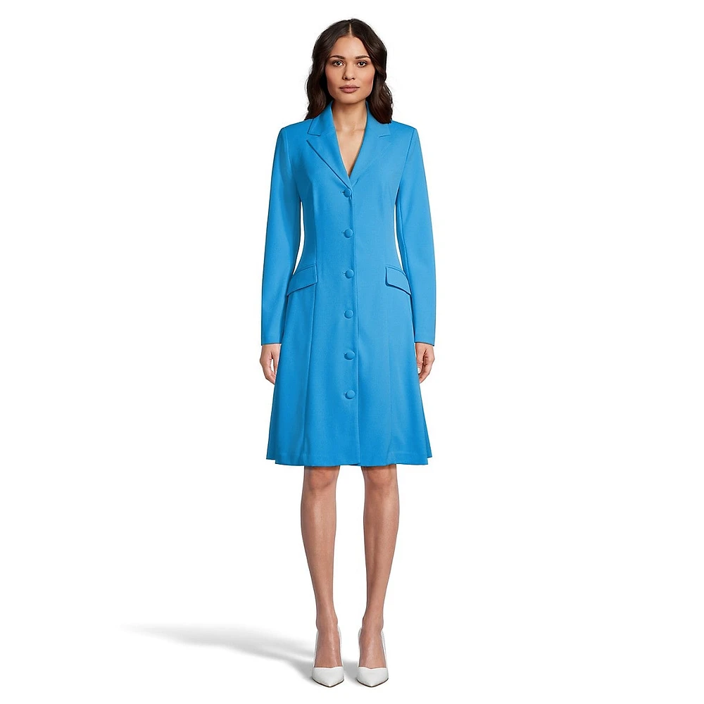 Long-Sleeve Scuba Crepe A-Line Blazer Dress