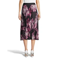 Printed Pleated Mesh Midi Skirt