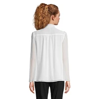 Bow-Neck Textured Chiffon Blouse