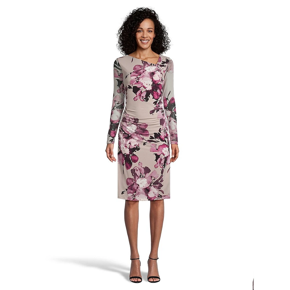 Printed Ruched Asymmetrical Midi Dress