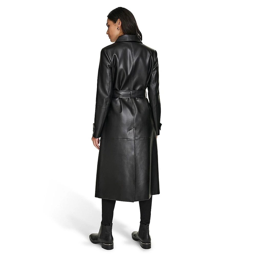 Faux Leather Trench Jacket