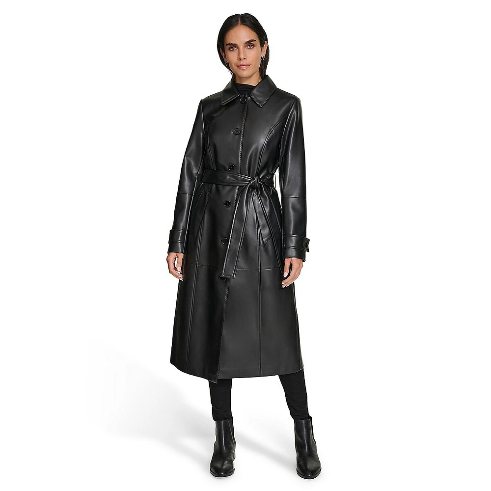 Faux Leather Trench Jacket