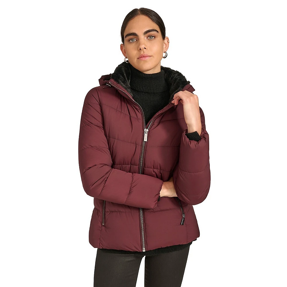 Faux-Fur Lined Hooded Puffer Jacket