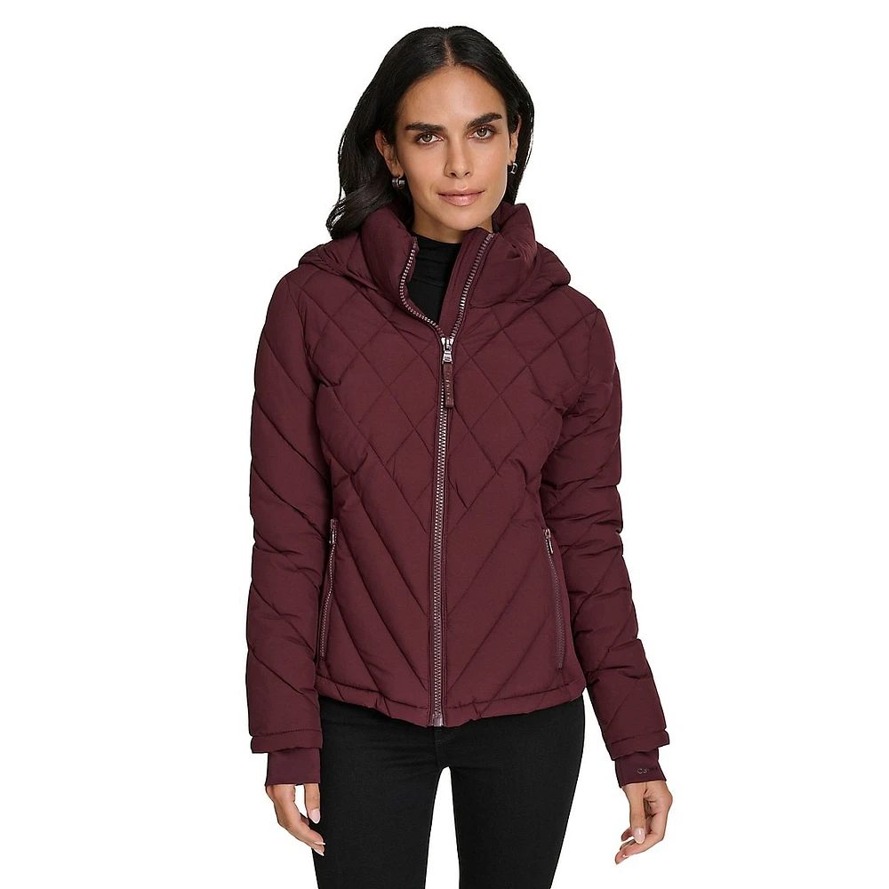 Packable Mixed-Media Puffer Jacket