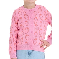 Little Girl's Strawberry Jacquard Cardigan