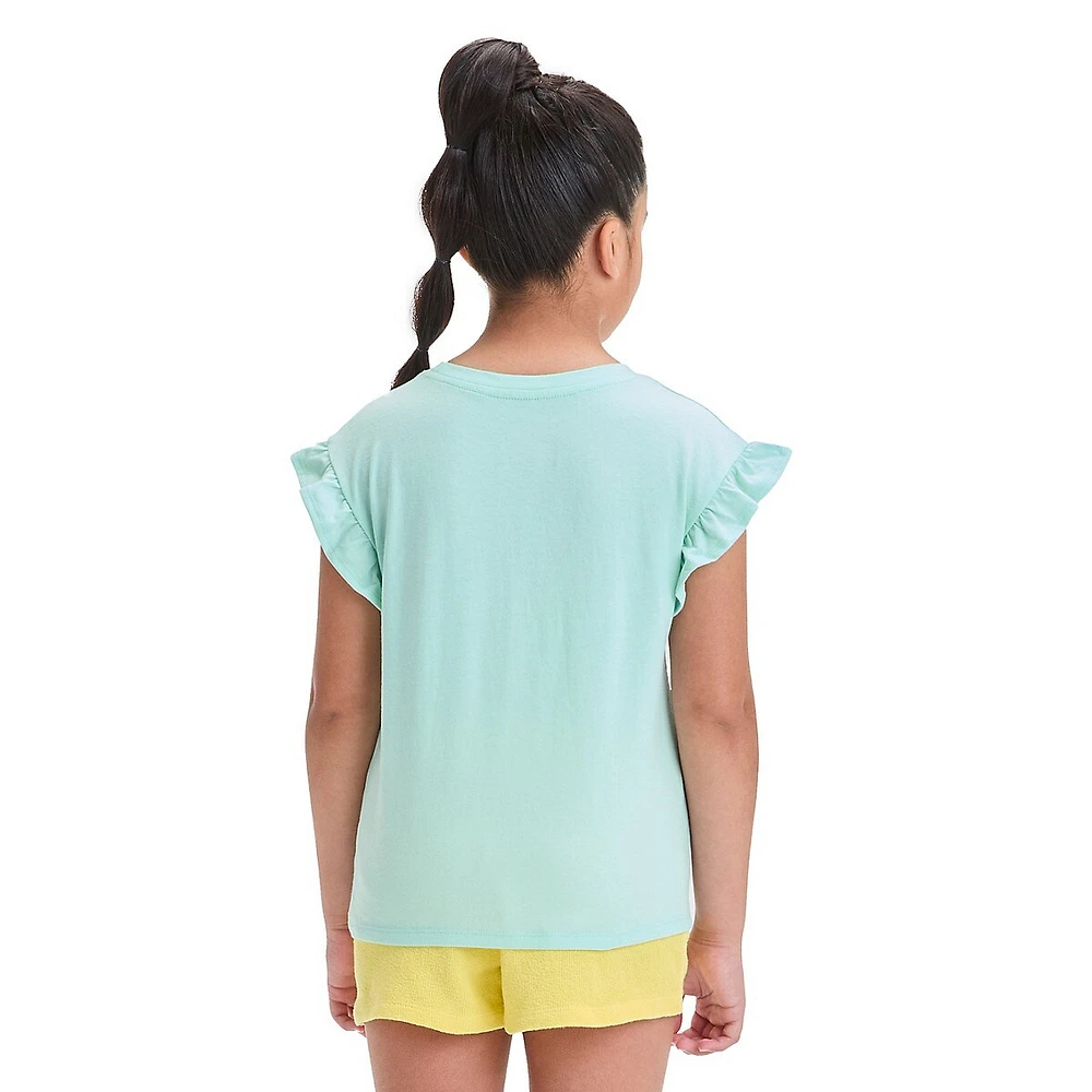 Girl's Sequin Butterfly Ruffle-Sleeve T-Shirt