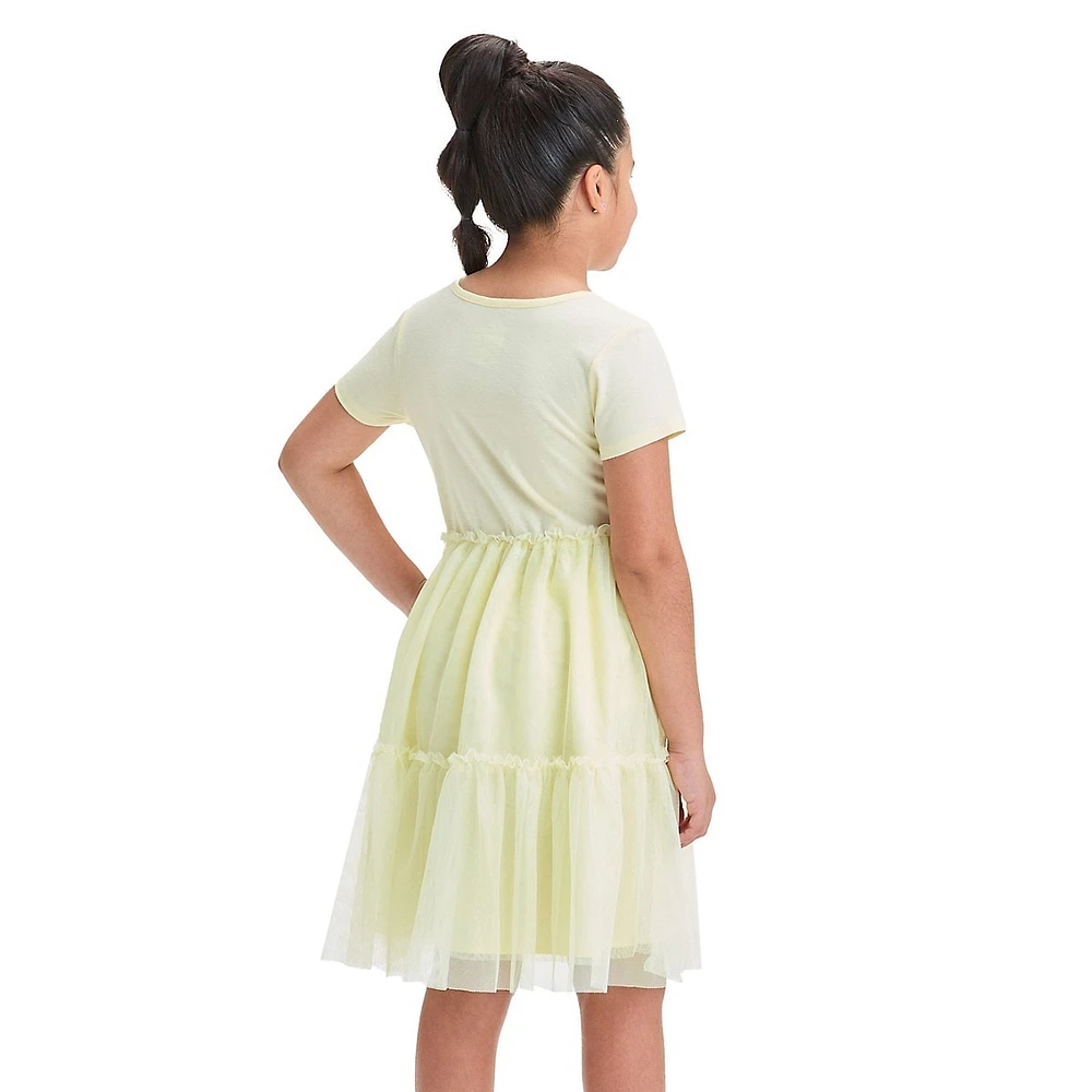 Girl's Short-Sleeve Tulle Tiered Dress