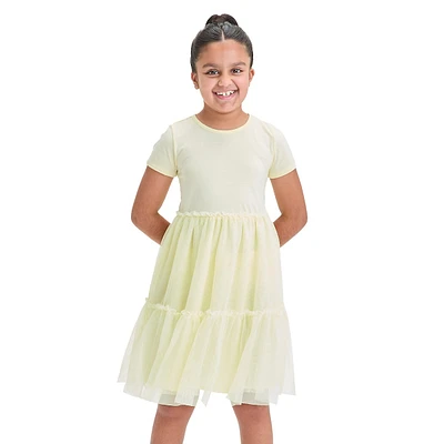 Girl's Short-Sleeve Tulle Tiered Dress