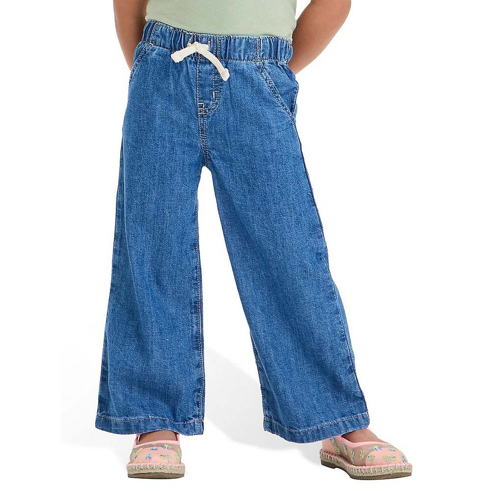 Little Girl's Drawstring Pull-On Wide-Leg Jeans