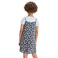 Girl's 2-Piece Lettuce-Trim T-Shirt & Floral Slip Dress Set