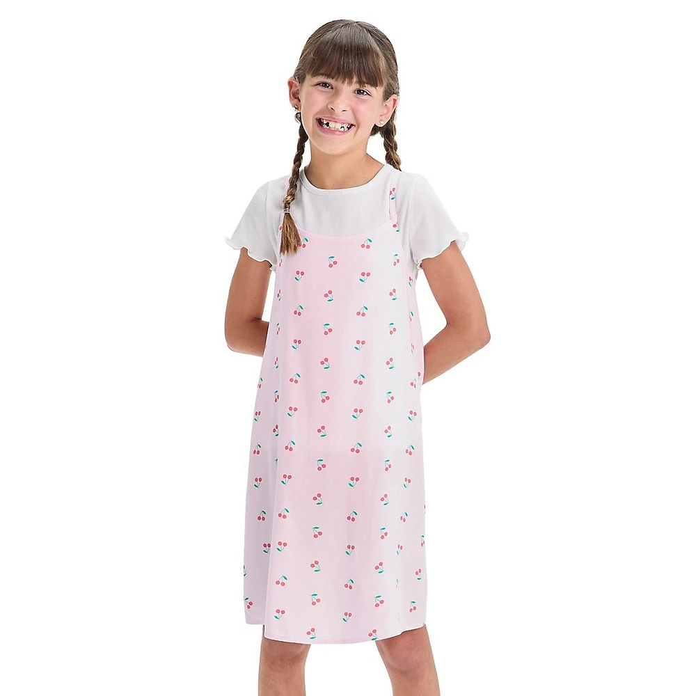 Girl's 2-Piece Lettuce-Trim T-Shirt & Slip Dress Set