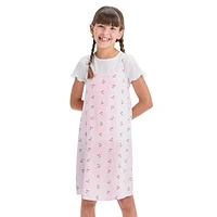 Girl's 2-Piece Lettuce-Trim T-Shirt & Slip Dress Set