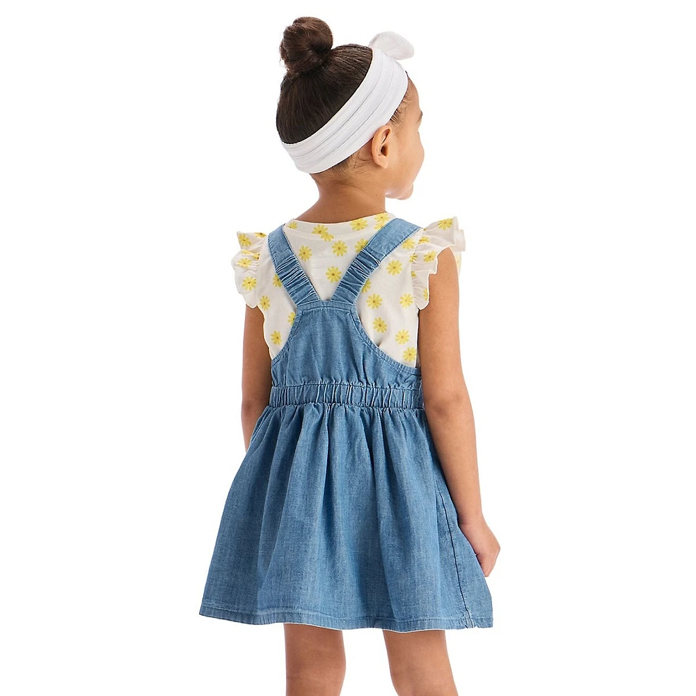 Little Girl's 2-Piece Flutter-Sleeve Top & Denim Skirtall Dress Set