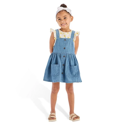 Little Girl's 2-Piece Flutter-Sleeve Top & Denim Skirtall Dress Set