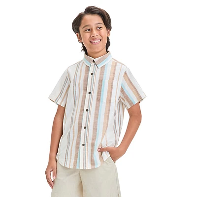 Chemise boutonnée à manches courtes en popeline rayée pour garçon