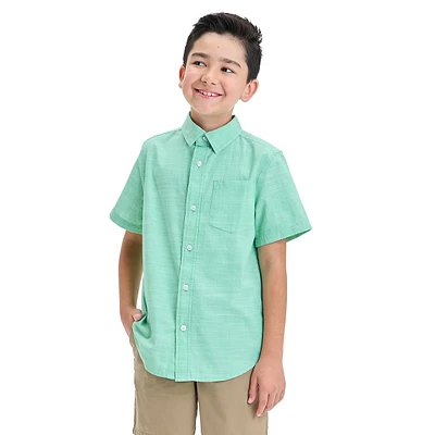 Chemise boutonnée à manches courtes en popeline unie pour garçon