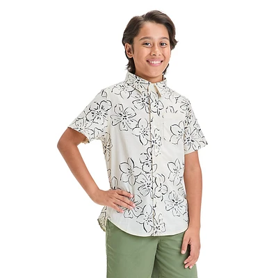 Chemise boutonnée à manches courtes en popeline fleurie pour garçon