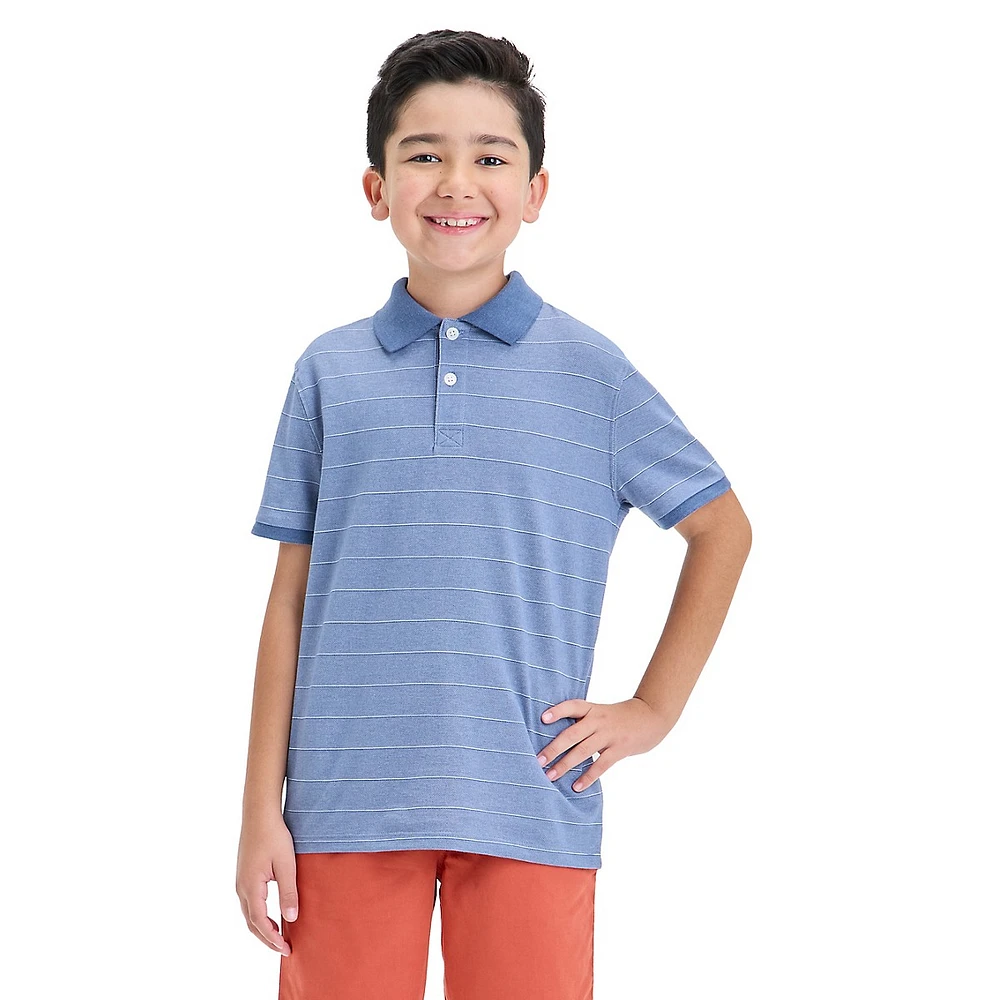 Boy's Fine-Stripe Piqué-Knit Polo Shirt