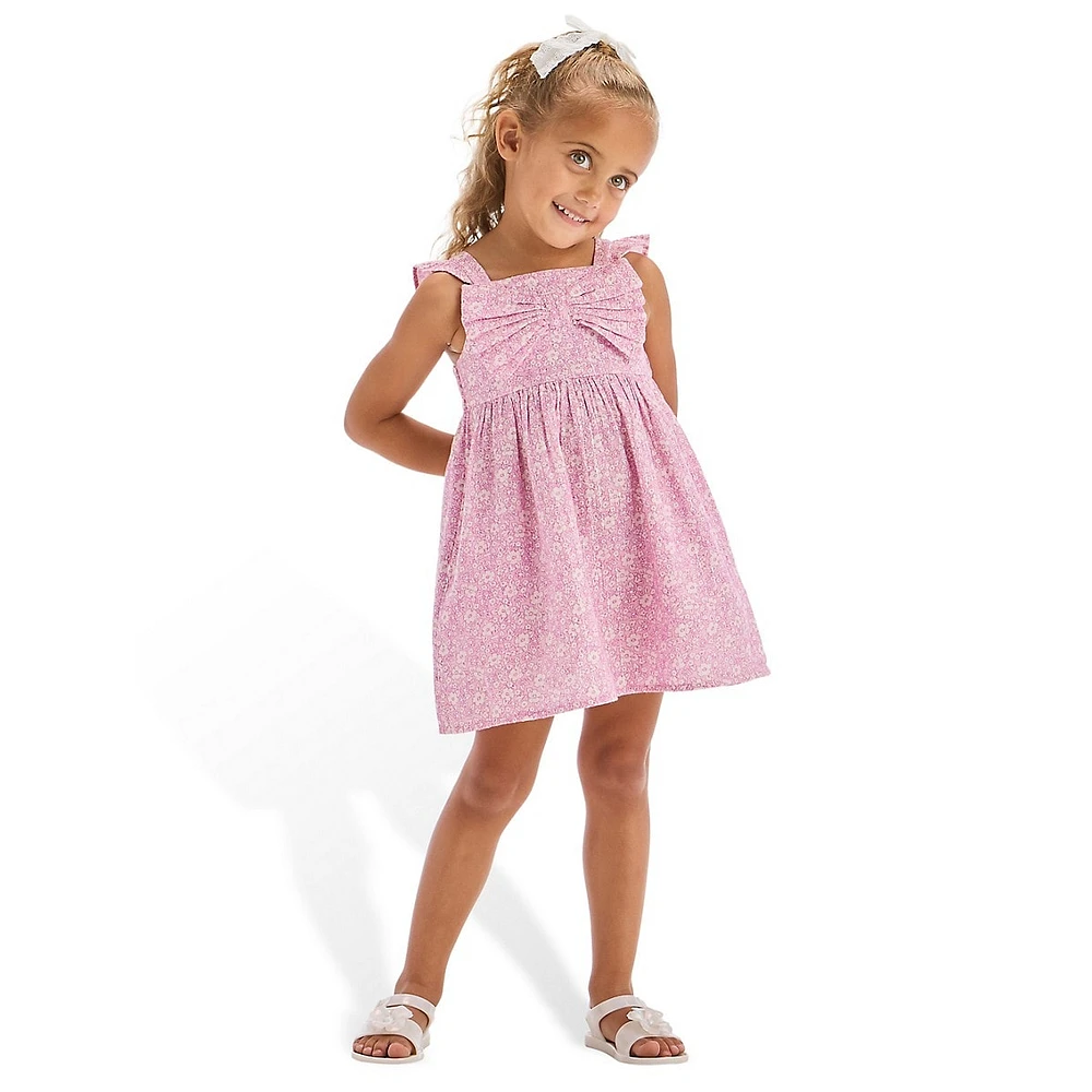 Little Girl's Floral Gauze Bow Dress