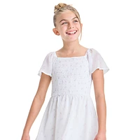 Girl's Floral Chiffon Shirred-Bodice Dress