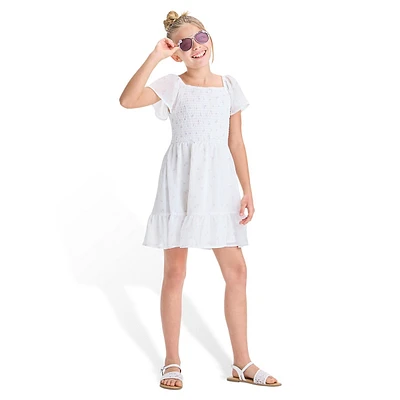 Girl's Floral Chiffon Shirred-Bodice Dress