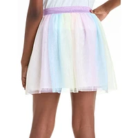 Girl's Pull-On Sparkly Rainbow Tulle Mini Skirt