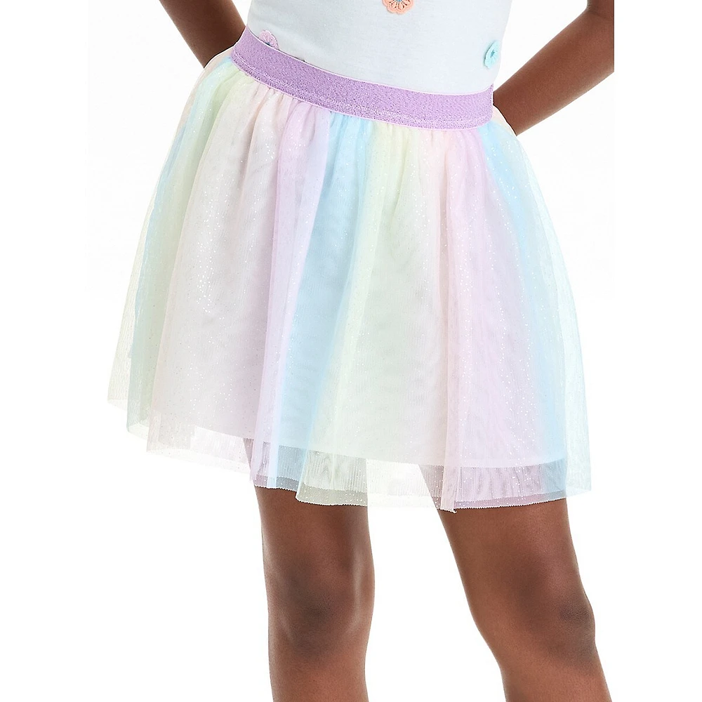 Girl's Pull-On Sparkly Rainbow Tulle Mini Skirt