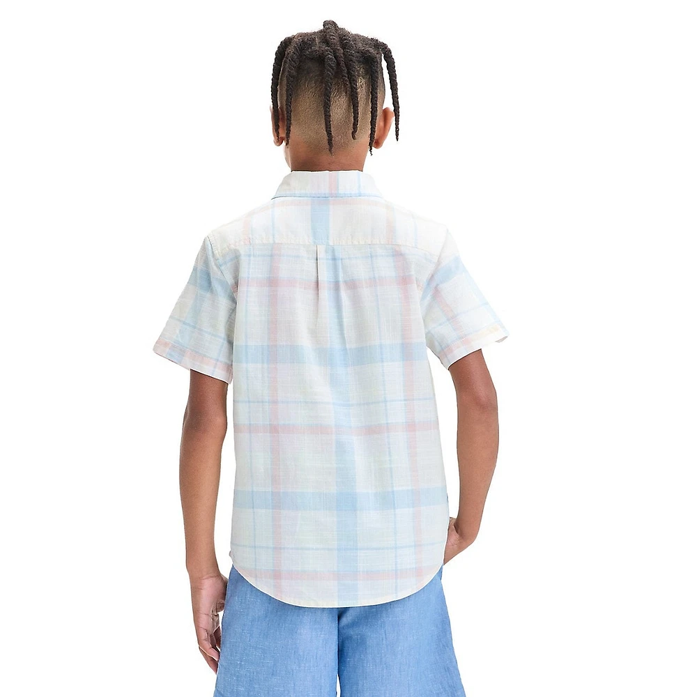 Boys' Short-Sleeve Plaid Poplin Shirt