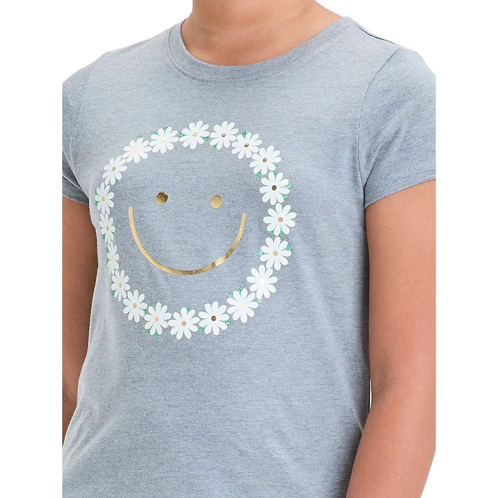 ​​Girl's Floral Smiley-Graphic T-Shirt