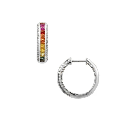 Anneaux courts en or blanc 14 ct avec saphirs multicolores et diamants de 0,19 ct (PT)