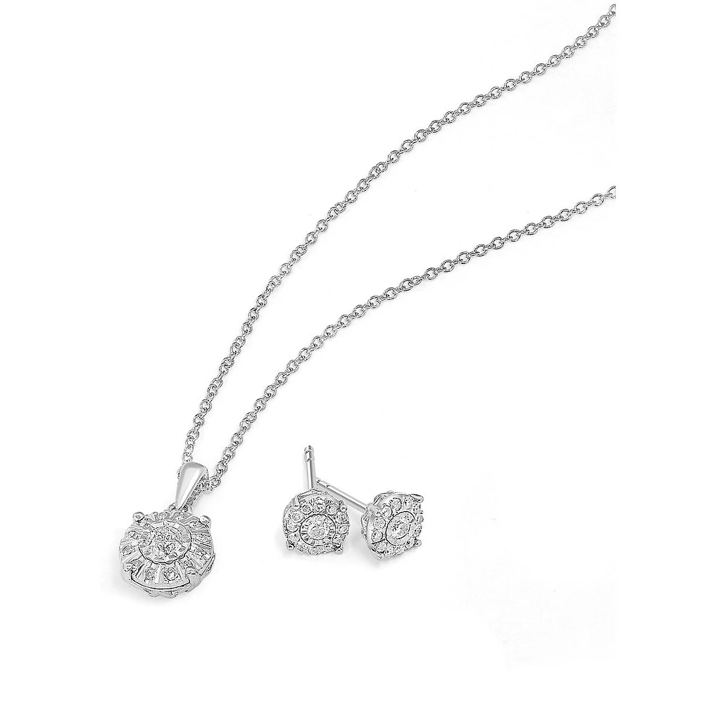 Sterling Silver & 0.48 CT. T.W. Diamond Necklace & Stud Earring 2-Piece Set