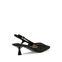 Legacii1 Beaded Mesh Slingback Kitten Pumps