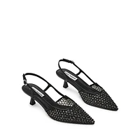 Legacii1 Beaded Mesh Slingback Kitten Pumps