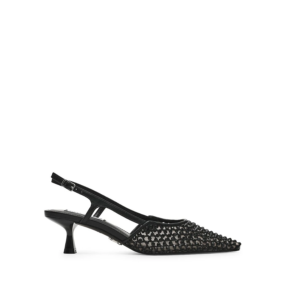 Legacii1 Beaded Mesh Slingback Kitten Pumps