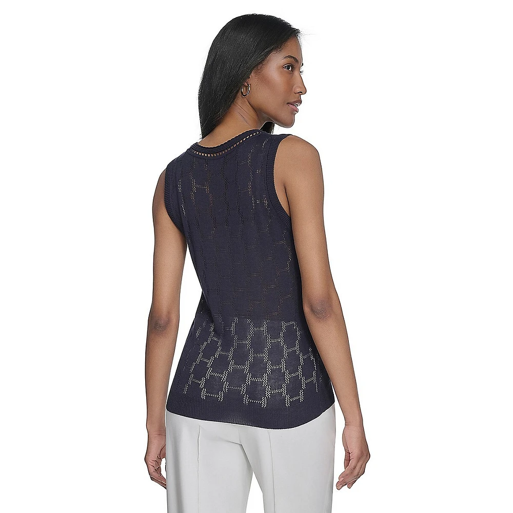 H Monogram Openwork Knit Sleeveless Top